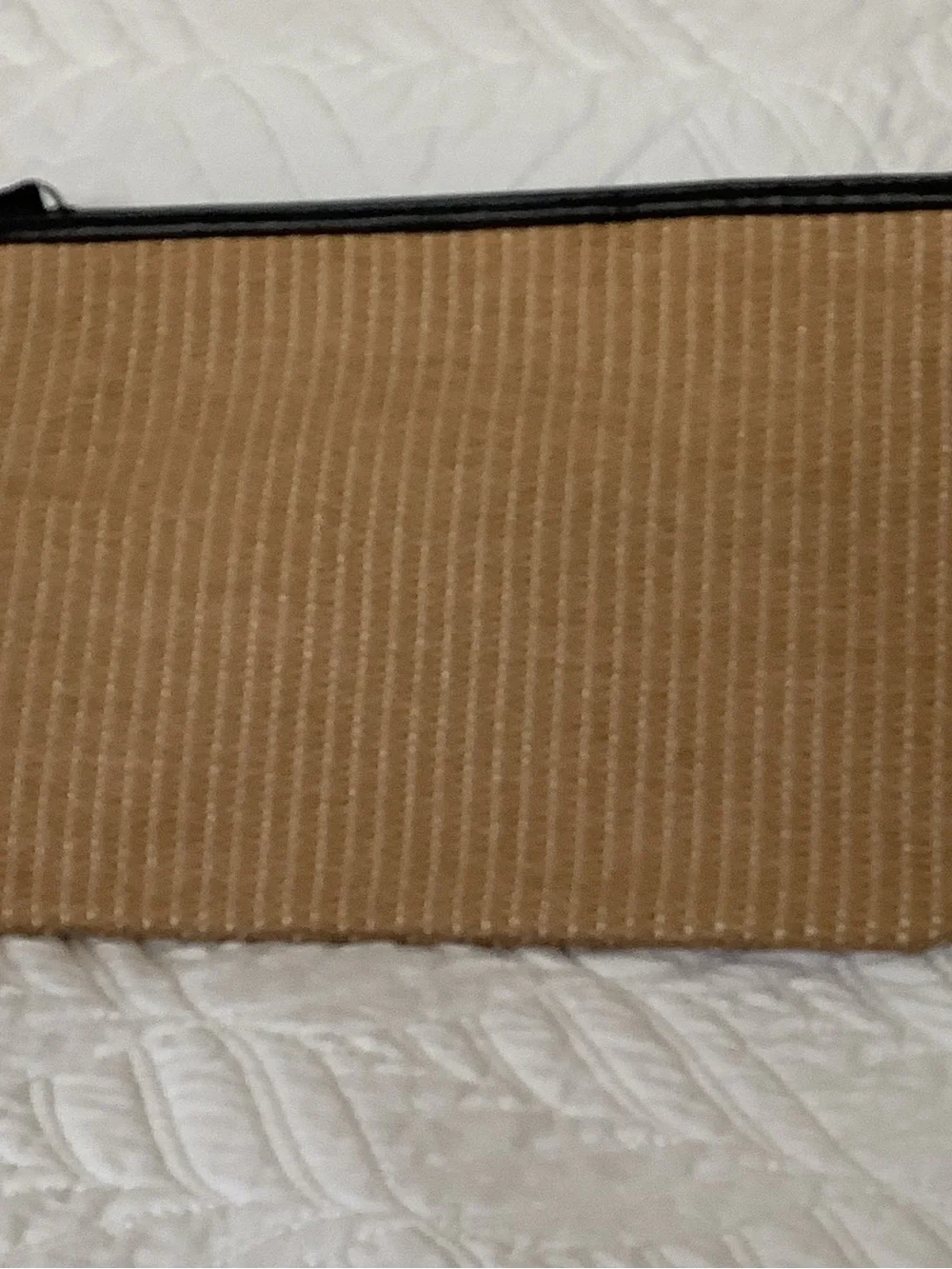 Woven Straw Clutch in Tan with Black Trim